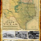 1876 REPUBLIC OF TEXAS MAP with VINTAGE PICTURES poster 20x30 HISTORIC rare