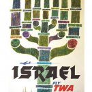 FLY TWA vintage travel poster ISRAEL traditional menorah RELIGIOUS 20x30 hot