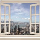 city landscape WINDOW POSTER skyscrapers blue sky water ONE-OF-A-KIND 20x30