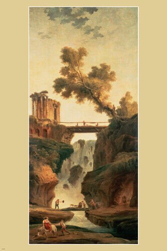 HUBERT ROBERT landscape with a waterfall FINE ART PAINTING POSTER 20x30