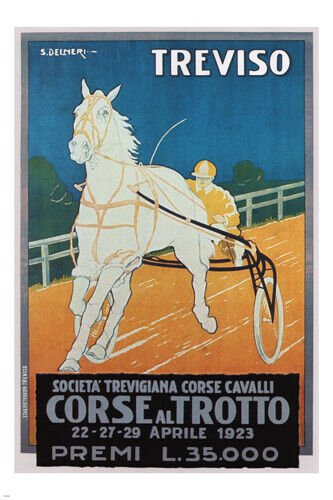 TREVISO HARNESS RACING POSTER Silvio Delneri Italy 1923 20x30 Equestrian