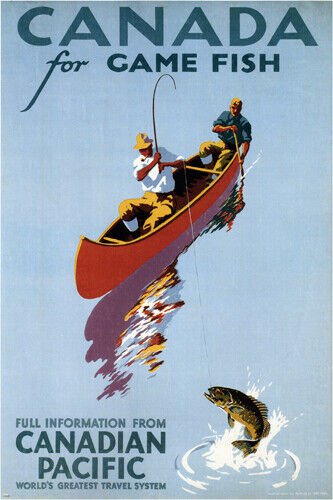 CANADA for game fish Thomas Hall vintage TRAVEL poster 1939 20x30 UNIQUE  - RY2