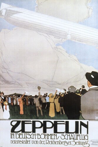 HISTORIC ZEPPELIN IN FLIGHT GERMAN POSTER memorobilia crowd cheering 20x30 &iuml;�&nbsp;
