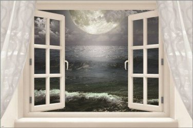 full moon over the ocean WINDOW POSTER spiritual night SYMBOLIC 20x30 new