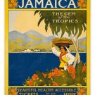 JAMAICA VINTAGE travel poster WOMAN FLOWERS OCEAN 20x30 picturesque island