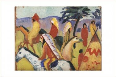 RIDING WITH INDIANS, TENTS august macke VINTAGE art poster MODERN ART 20x30