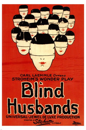 BLIND husbands movie POSTER directed by E VON STROHEIM 1919 20x30 very rare