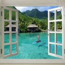 WINDOW ONTO TAHITI Scenic Poster Turquoise Water Paddle Boarder 20x30 New