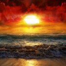 BEAUTIFUL SUNRISE poster AMAZING colors clouds ocean white waves RARE 20x30- QW9