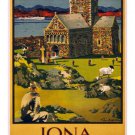 IONA SCOTLAND vintage travel poster 20x30 COUNTRYSIDE church sheep PASTORAL