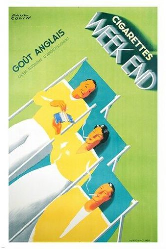 cigarette weekend VINTAGE AD POSTER beach chairs FRENCH DESIGN 20x30 hot new
