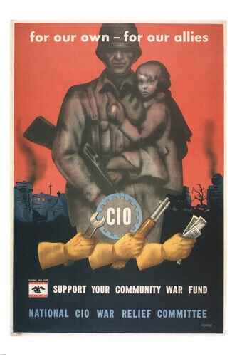 CIO community war fund VINTAGE WAR POSTER UNITED STATES 20x30 highly prized