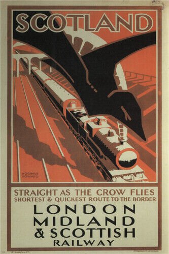 SCOTLAND-STRAIGHT AS THE CROW FLIES vintage ad poster N HOWARD uk 1924 20x30