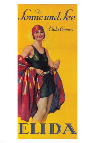 elida cremes GERMANY vintage AD poster WOMAN bathing suit 1926 20x30