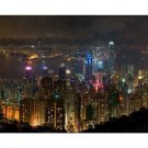 Hong Kong CITY AT NIGHT poster 20x30 port BUILDING lights cloudy skies RARE
