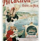 ARCACHON BAINS DE MER vintage travel poster SAILBOATS coastline PRIZED 20x30