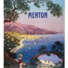 MENTON FRANCE vintage train travel poster COLORFUL COASTLINE flowers 20x30