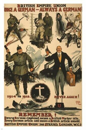 WWI WAR POSTER british empire union VINTAGE COLLECTORS once a german 20x30