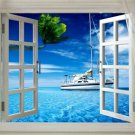 Window onto OCEAN with boat SCENIC poster 20x30 sails PALM TREES hot