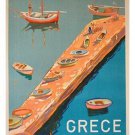 GREECE vintage travel poster MEDITERRANEAN colorful BOATS 20x30 prized