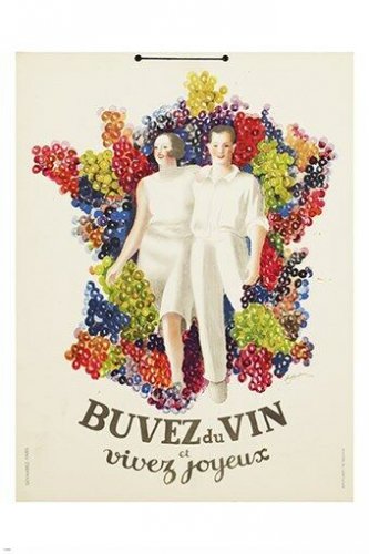 BUVEZ DU VINE et vivez joyeux FRENCH VINTAGE AD POSTER prized colorful 20x30
