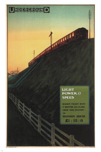 Light,  Power and Speed Vintage train Poster C Sharland USA 1915 20x30 RARE