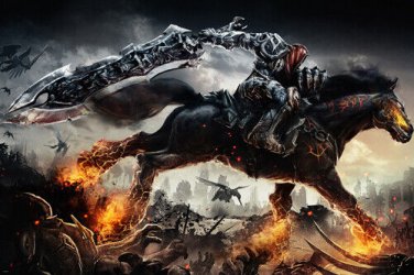 darksiders GAME FIGURE poster FLAMING HORSE SWORD headless man riding 20x30- SY1