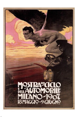 Mostra del ciclo e dell'auto VINTAGE POSTER L Metlicovitz ITALIE 1907 20x30