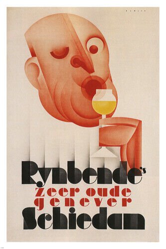 RYNBENDE'S GIN vintage AD POSTER Johannes Romein Netherlands 1932 20x30 NEW