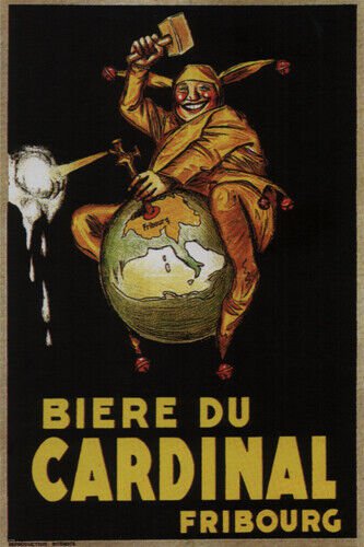 biere du cardinal vintage ad poster achille mauzan italy 1923 20x30 VERY RARE