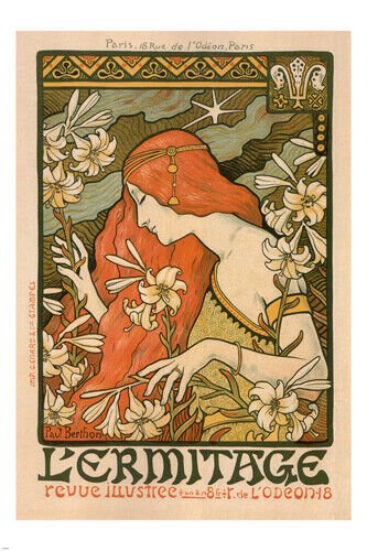the HERMITAGE vintage AD POSTER paul BERTHON france 1897 20x30 art nouveau - RY1