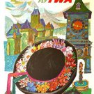 fly TWA SWITZERLAND vintage travel poster HAT CLOCKTOWER collectors 20x30