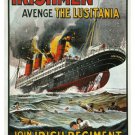 IRISHMEN AVENGE THE LUSITANIA Vintage Poster United Kingdom 1915 20x30 RARE