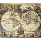 antique maps OF THE WORLD - DOUBLE HEMISPHERE - vintage poster 1680 20x30