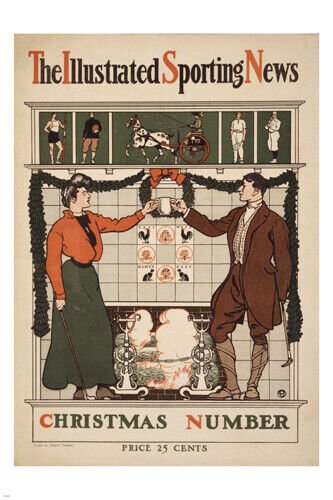 THE ILLUSTRATED SPORTING NEWS CHRISTMAS edward penfield ad poster 20x30 rare