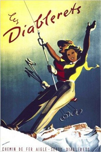 LES DIABLERETS ski station VINTAGE FRENCH TRAVEL POSTER classy sporty 20x30