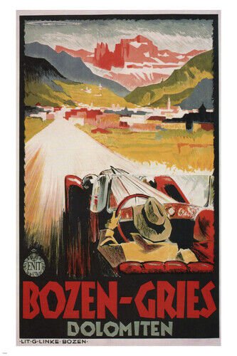 BOZEN-GRIES CLASSIC CAR POSTER Franz Lenhart Italy 1934 20x30 Countryside