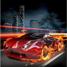 HOT SPORTS CAR POSTER fire flaming wheels CITY LANDSCAPE unique design 20x30