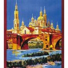 SARAGOSSE SPAIN VIA FRANCE vintage train travel poster BRIDGE TOWERS 20x30