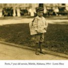 Lewis Hine, Ferris 7 YEAR OLD NEWSIE photo poster MOBILE alabama 1914 20x30