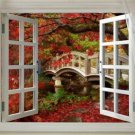 Window onto AUTUMN SPLENDOR scenic POSTER red leaves 20x30 FOOT bridge NEW!