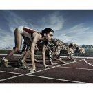 woman RACING CHEETAHS on TRACK poster 20x30 funny INVENTIVE animal friendly