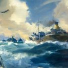 CONVOY SCENE ENGLAND by FRANK WOOTTON ocean waves 1939-1946 20x30