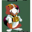 FLY TO EUROPE vintage travel poster 20x30 ST. BERNARD mascot CUTE hot RARE!
