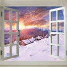 window ONTO WINTER HUTS scenic poster 20x30 SUNRISE snow sky GOLDEN rare