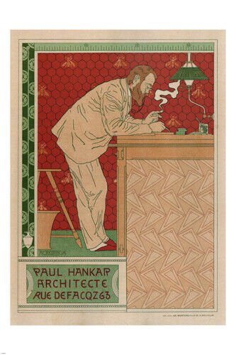 PAUL HANKAR ARCHITECT vintage AD poster ADOLPHE CRESPIN belgium 1896 20x30