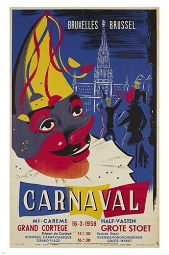carnaval brussel VINTAGE AD POSTER grand cortege CLASSIC CLOWN 20x30 rare