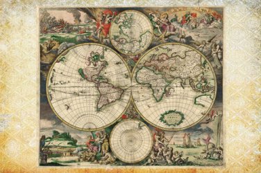1689 WORLD MAP POSTER circles painted scene surrounding 20x30-RY2
