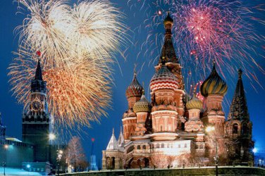 ST. BASIL'S CATHEDRAL RUSSIA poster onion domes towers FIREWORKS 20x30
