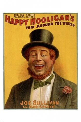 trip around the world HAPPY HOOLIGAN'S vintage poster TOP HAT unique 20x30
